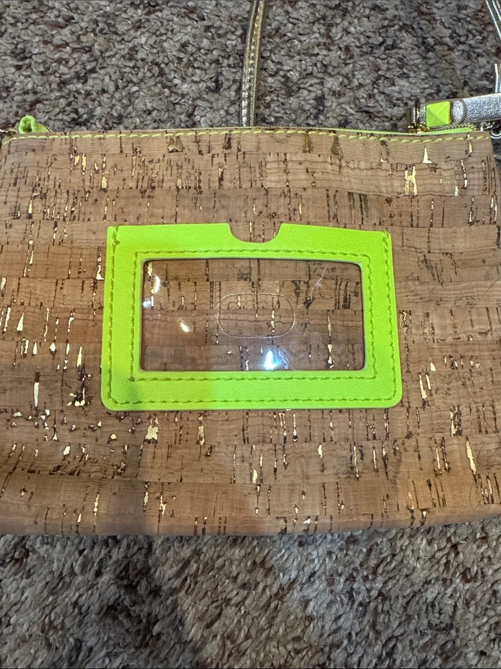 Lilly Pulitzer Gold-Accent Cork Crossbody Bag in Tan with Neon Yellow Trim